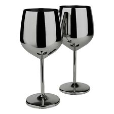 Black Stainless Steel Wine Glasses (Pack of 2) - 530ml Metal Wine Glass Set