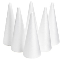 6-Pack Foam Cones for Crafts, 9.7 x 24 cm, White Xmas DIY Home Craft Project