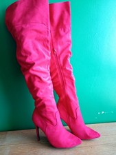 Pre-owned  Faux Suede RED High Healed Stiletto Boots UK8 US10  EUR42 Stage Worn