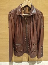 Prada Sport Linea Rossa Brown Studded Leather Jacket Womens Size 10 Circa 2000