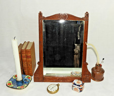 Vintage 1930s Handmade Carved Oak Wood Small Beveled Mirror.