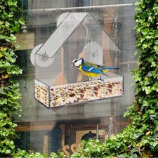 Glass Window Bird Feeder Station Seed Peanut Mealworm Suction Perspex Clear View