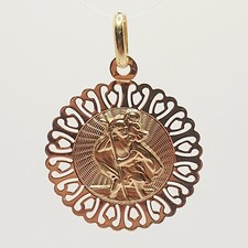 9ct St Christopher Yellow Gold Round Shape Fancy Heart Edge Charm / Pendant