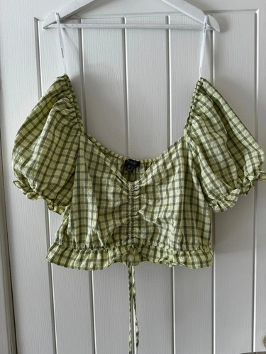 Green gingham crop top - top, uk