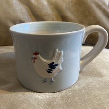 M&S Hand painted Stoneware 3D Relief Cute Chicken Mug Duck-egg blue white 