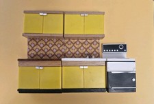 Vintage Lundby Barton Dolls House Yellow Kitchen Units, Sink & Cooker 