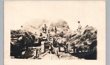 HAY HARVEST real photo postcard rppc antique farm horses workers field wagons