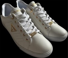 White Guess Trainers With Gold And Brown Branding Accents Uk Size 9 EU Size 43