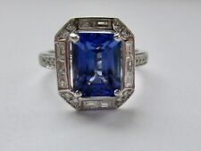 Platinum 950 AAA 2.30 Carat Tanzanite & Diamond Halo Art Deco Style Ring Size L