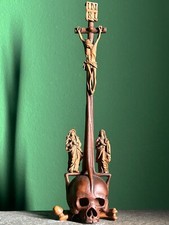 18th / 19th Century German Carved Corpus Christi Crucifix  & Memento Mori Skull