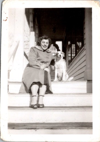 Woman dog boston steps - dog, on