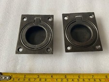 2 KENRICK IRON RECESSED HANDLES DOOR ANTIQUE BOAT HATCH CHEST WINDOW LUGGAGE OLD