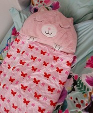 Girls pink cat happy nappers sleeping bag play bedding size medium age 6-10