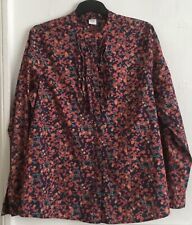 Ladies Cotton Traders Red Floral Blouse Size 16 Long Sleeves Ruffle Front