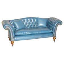 RESTORED WILLIAM IV CIRCA 1830 CHESTERFIELD REGENCY BLUE LEATHER HUMP BACK SOFA