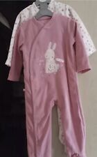 Dunnes heart Bunny 12 - 18 Months Sleepsuit 2 Pack Fleece Warm Winter Girl Pink 