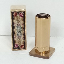 Vintage Petit Needlepoint Lipstick Holder  Gold Tone Floral Xmas Gift