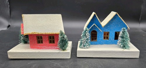 Pair vtg japan christmas putz - christmas,