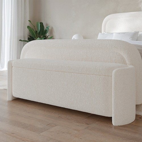 Cream boucle ottoman storage - boucle,
