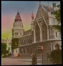 TINTED Glass Magic Lantern Slide PLYMOUTH TOWN HALL DATED 1919 PHOTO 