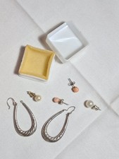 Silver Hoop Earrings +Faux Pearl and Coral Earrings