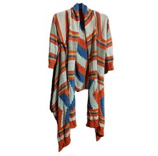 Ralph Lauren Colourful Southwestern Navajo Long Silk Linen Poncho Waterfall L/XL