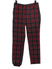 Zara Women's Suit Trousers S Red Checkered 100% Polyester Straight Dress Pants