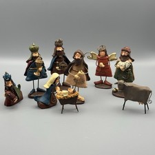 Vintage 10 Piece Resin Nativity Scene Set Holy Family 3 Kings Shepherd Angel