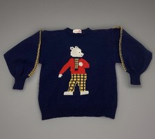 Rare Vintage Rupert Bear 100% PURE NEW WOOL  HAND LOOMED Jumper Sweater Navy