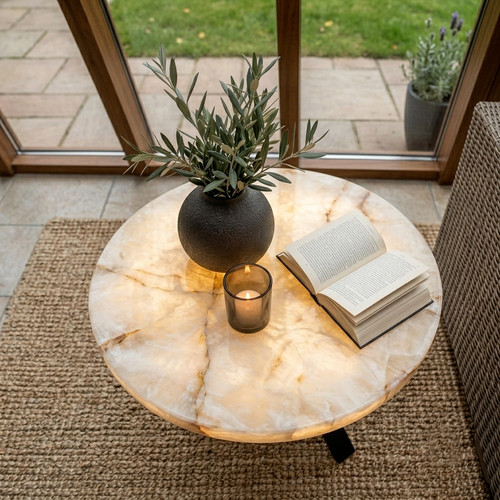 White onyx round - white, table