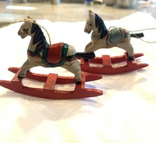 Rocking Horse Ornament Christmas Carved Look Old World 3"x3.5” Folk Art set of 2