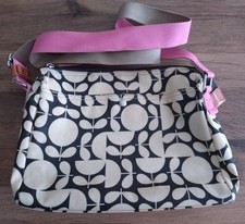 Orla Kiely Cross Body Bag Coated Cotton Canvas, Pink Strap, Leather Trim.