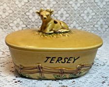 Vintage Jersey Cow Butter Dish with Cover in mustard colour 