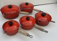 Vintage Le Creuset Saucepan Set, 5 x Red Cast Iron 14,16,18,20 & 22 READ