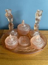 Walther Sohne Pink Glass Mermaid Nymphen - 7-pc Dressing Table Set