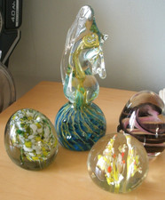 5  x PAPERWEIGHTS  1 MDINA/  I  ( St George Crystal )  Signed  B. Mckinney  1997