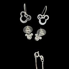 Disney Mickey Mouse Mixed Metals Pendant Necklace 2 Earings Costume Everyday