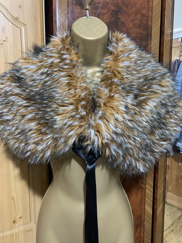 Faux fur collar scarf brown - scarf,