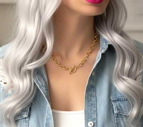 Gold bar necklace rolo - necklace,