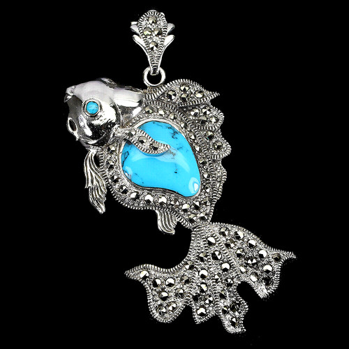Big turquoise marcasite - big!, &
