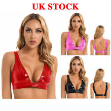 Womens Wet Look Leather Bra Crop Top Bralette Bras Underwear Lingerie Clubwear