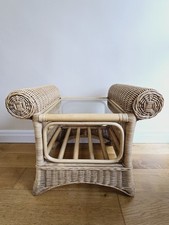 Vintage Bamboo Side Table Ratan Glass Top Retro Decor Conservatory