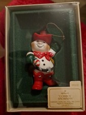 Vintage Hallmark 1982 Cowboy Snowman Christmas Ornament 