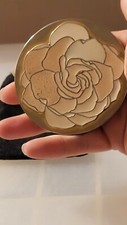 Annick Goutal Vintage Textured Rose Hand Held Mirror Black Case Round 1995 Issue