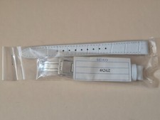NEW Seiko Premier 14mm White Leather Strap & Deployment Clasp - Part No. 4KZ4JZ