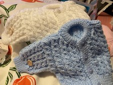 baby boy hand knitted cardigans 1 blue 1 white size 0-3 mths