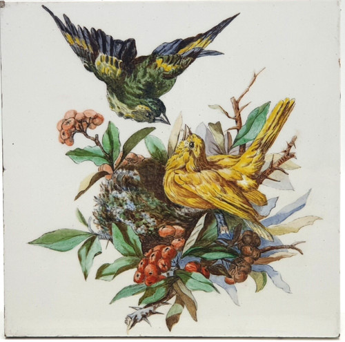 Antique hand painted tile - hand,