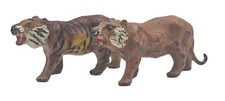 PAIR OF VINTAGE 1940S BRITAINS LEAD ZOOLOGICAL ZOO SERIES TIGERS TIGER FIGURES