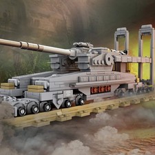 NEW WW2 Railway Gun Building Blocks Military Cannon MOC Army Weapon Model Toy Gi