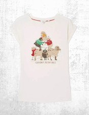 Ex Fat Face Women's SS Season Bleatings Sheep T-Shirt in Ivory (A Bit Defect)